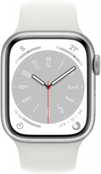 Умные часы Apple Watch Series 8 41 мм (алюминиевый корпус, серебристый/белый, спортивный силиконовый ремешок M/L) - фото