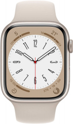Смарт-часы Apple Watch Series 8 45 мм (алюминиевый корпус, звездный свет/звездный свет, спортивный силиконовый ремешок) - фото