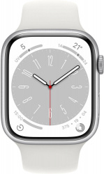 Смарт-часы Apple Watch Series 8 45 мм (алюминиевый корпус, серебристый/белый, спортивный силиконовый ремешок) - фото