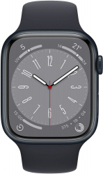 Смарт-часы Apple Watch Series 8 45 мм (алюминиевый корпус, полуночный/полуночный, спортивный силиконовый ремешок) - фото