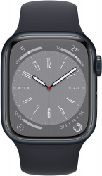 Смарт-часы Apple Watch Series 8 41 мм (алюминиевый корпус, полуночный/полуночный, спортивный силиконовый ремешок) - фото