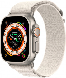 Смарт-часы Apple Watch Ultra LTE 49 мм (титановый корпус, титановый/звездный свет, текстильный ремешок размера M) - фото