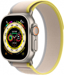 Смарт-часы Apple Watch Ultra LTE 49 мм (титановый корпус, титановый/желто-бежевый, нейлоновый ремешок размера S/M) - фото
