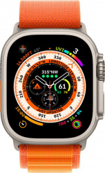 Смарт-часы Apple Watch Ultra LTE 49 мм (титановый корпус, титановый/оранжевый, текстильный ремешок размера L) - фото