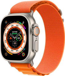 Смарт-часы Apple Watch Ultra LTE 49 мм (титановый корпус, титановый/оранжевый, текстильный ремешок размера S) - фото