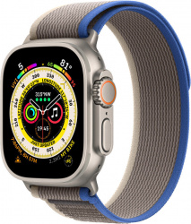Смарт-часы Apple Watch Ultra LTE 49 мм (титановый корпус, титановый/сине-серый, нейлоновый ремешок размера M/L) - фото