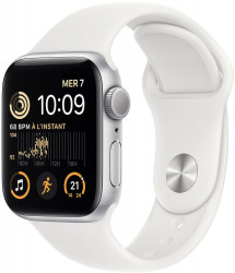 Смарт-часы Apple Watch SE 2 44 мм (алюминиевый корпус, серебристый/белый, спортивный силиконовый ремешок) - фото