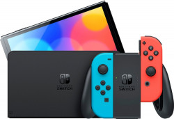 Игровая приставка Nintendo Switch OLED (черный, с неоновыми Joy-Con) - фото