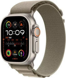 Умные часы Apple Watch Ultra 2 LTE 49 мм (титановый корпус, титановый/оливковый, текстильный ремешок размера L) - фото