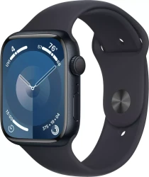 Умные часы Apple Watch Series 9 45 мм (алюминиевый корпус, полуночный/полуночный, спортивный силиконовый ремешок S/M) - фото
