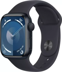 Умные часы Apple Watch Series 9 41 мм (алюминиевый корпус, полуночный/полуночный, спортивный силиконовый ремешок M/L) - фото