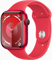 Умные часы Apple Watch Series 9 45 мм (алюминиевый корпус, красный/красный, спортивный силиконовый ремешок S/M) - фото