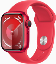 Умные часы Apple Watch Series 9 41 мм (алюминиевый корпус, красный/красный, спортивный силиконовый ремешок S/M) - фото