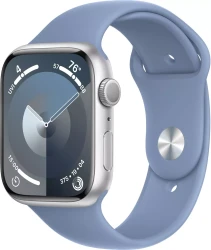 Умные часы Apple Watch Series 9 41 мм (алюминиевый корпус, серебристый/зимний синий, спортивный силиконовый ремешок M/L) - фото