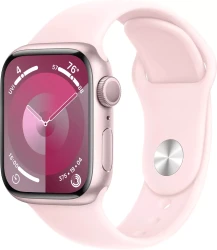 Умные часы Apple Watch Series 9 45 мм (алюминиевый корпус, розовый/розовый, спортивный силиконовый ремешок S/M) - фото