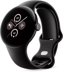 Умные часы Google Pixel Watch 2 LTE (матовый черный/обсидиан, спортивный силиконовый ремешок) - фото