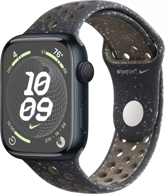 Умные часы Apple Watch Nike Series 9 41 мм (алюминиевый корпус, полуночный/полуночный, спортивный силиконовый ремешок S/M) - фото