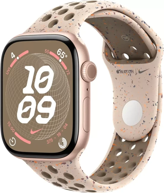 Умные часы Apple Watch Nike Series 10 46 мм (алюминиевый корпус, розовое золото/камень пустыни, спортивный силиконовый ремешок M/L) - фото