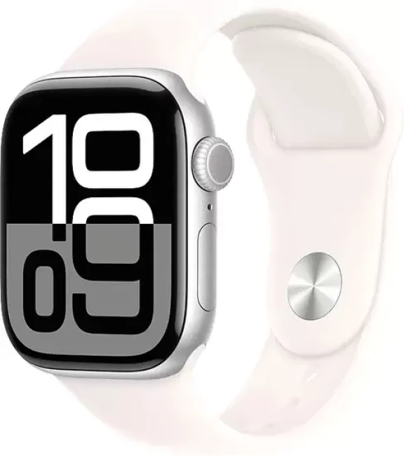 Умные часы Apple Watch Series 10 42 мм (алюминиевый корпус, серебристый/легкие румяна, спортивный силиконовый ремешок S/M) - фото