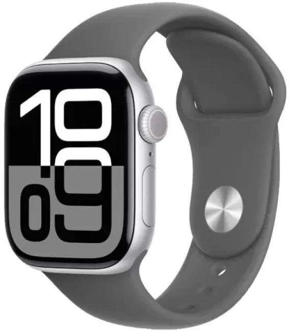 Умные часы Apple Watch Series 10 42 мм (алюминиевый корпус, серебристый/серый, спортивный силиконовый ремешок S/M) - фото