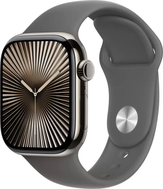 Умные часы Apple Watch Series 10 LTE 42 мм (титановый корпус, титановый/серый, спортивный силиконовый ремешок M/L) - фото