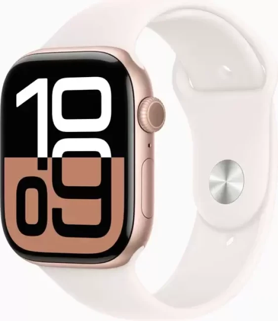 Умные часы Apple Watch Series 10 46 мм (алюминиевый корпус, розовое золото/легкие румяна, спортивный силиконовый ремешок M/L) - фото