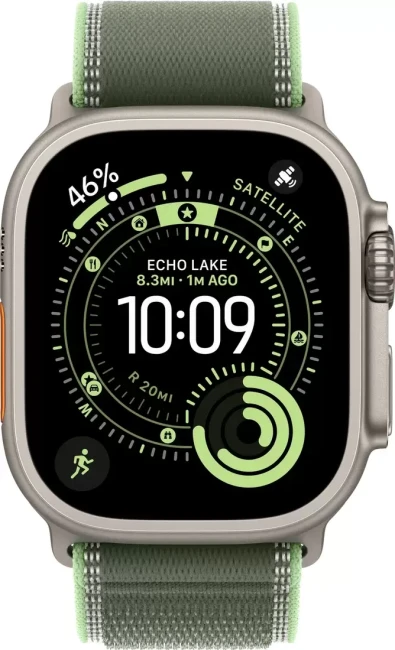 Умные часы Apple Watch Ultra 3 LTE 49 мм (титановый корпус, природный/зеленый, нейлоновый ремешок размера M/L) - фото2