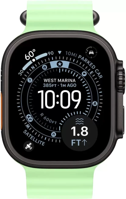 Умные часы Apple Watch Ultra 3 LTE 49 мм (титановый корпус, черный/салатовый, ремешок из эластомера) - фото2