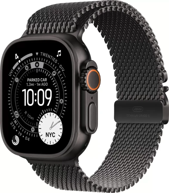 Умные часы Apple Watch Ultra 3 LTE 49 мм (титановый корпус, черный/черный, миланская петля S) - фото