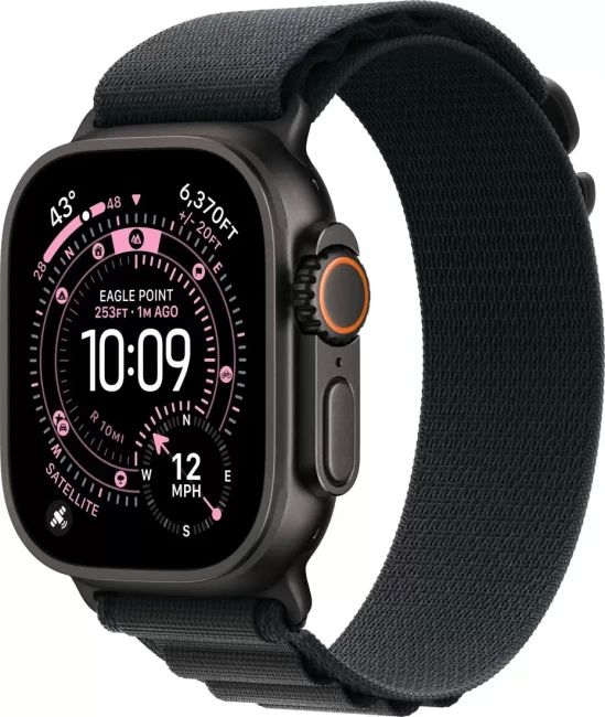 Умные часы Apple Watch Ultra 3 LTE 49 мм (титановый корпус, титановый/черный, текстильный ремешок размера L) - фото
