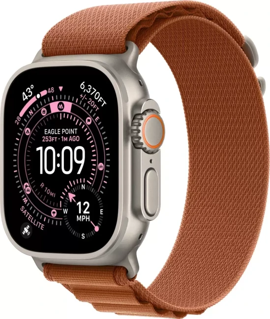 Умные часы Apple Watch Ultra 3 LTE 49 мм (титановый корпус, природный/терракота, текстильный ремешок размера L) - фото