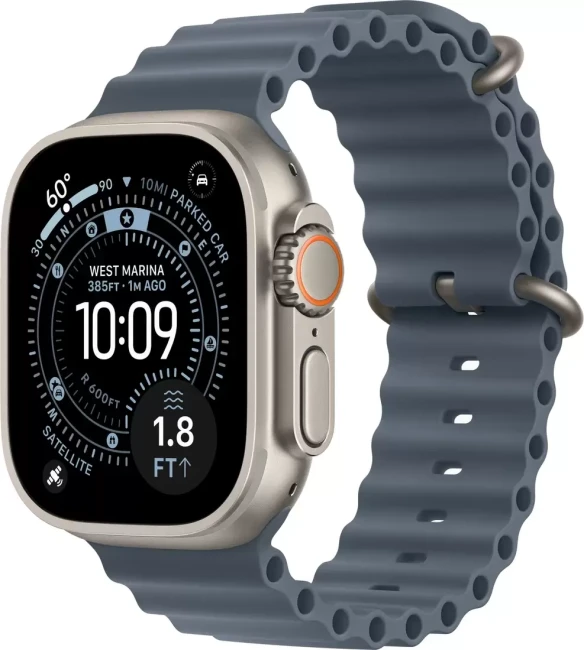 Умные часы Apple Watch Ultra 3 LTE 49 мм (титановый корпус, природный/синий, ремешок из эластомера) - фото