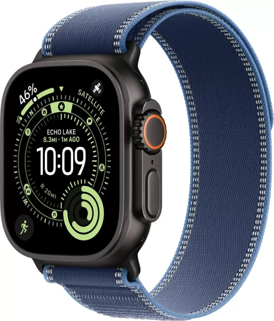Умные часы Apple Watch Ultra 3 LTE 49 мм (титановый корпус, черный/синий, нейлоновый ремешок размера M/L) - фото