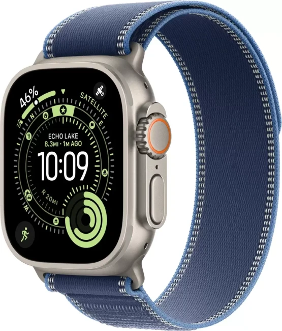 Умные часы Apple Watch Ultra 3 LTE 49 мм (титановый корпус, природный/синий, нейлоновый ремешок размера M/L) - фото
