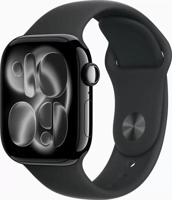 Умные часы Apple Watch Series 11 42 мм (алюминиевый корпус, черный/черный, спортивный силиконовый ремешок M/L) - фото