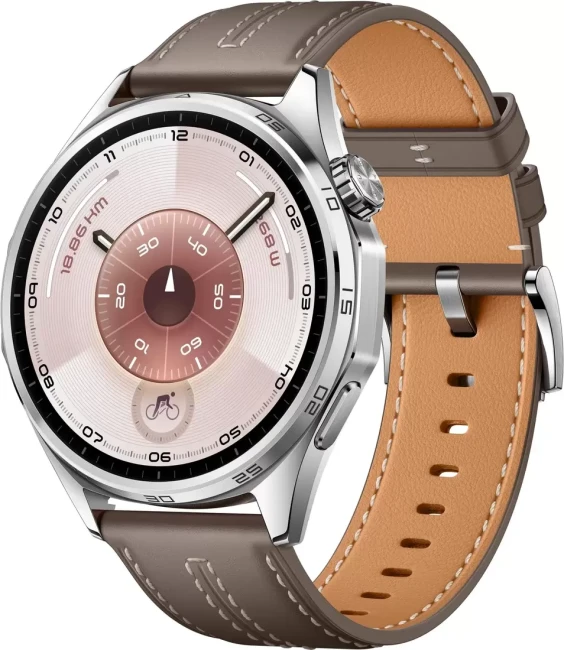 Умные часы Huawei Watch GT 6 46 мм (серебристый, с коричневым кожаным ремешком, международная версия) - фото