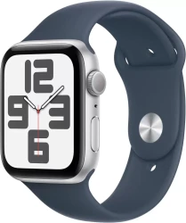 Умные часы Apple Watch SE 2 44 мм (алюминиевый корпус, серебристый/грозовой синий, спортивный силиконовый ремешок M/L) - фото