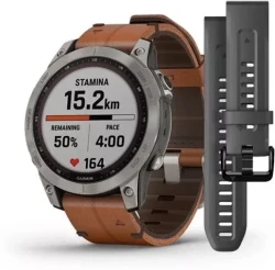 Умные часы Garmin Fenix 7X Sapphire Solar 51 мм (титан/каштановый кожа) - фото