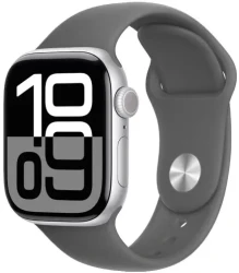 Умные часы Apple Watch Series 10 42 мм (алюминиевый корпус, серебристый/серый, спортивный силиконовый ремешок S/M) - фото