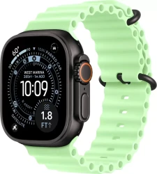 Умные часы Apple Watch Ultra 3 LTE 49 мм (титановый корпус, черный/салатовый, ремешок из эластомера) - фото