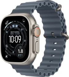 Умные часы Apple Watch Ultra 3 LTE 49 мм (титановый корпус, природный/синий, ремешок из эластомера) - фото