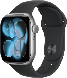 Умные часы Apple Watch Series 11 42 мм (алюминиевый корпус, серый космос/черный, спортивный силиконовый ремешок S/M) - фото