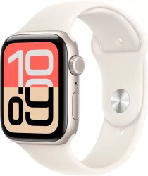 Умные часы Apple Watch SE 3 LTE 44 мм (алюминиевый корпус, звездный свет/звездный свет, спортивный силиконовый ремешок S/M) - фото